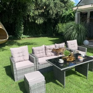 Zestaw technorattan Panama – stół, sofa, 2 fotele i 2 pufy