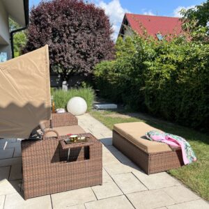Capri leżanka ogrodowa z technorattanu 2 kolory z daszkiem i grubymi materacami 10 cm