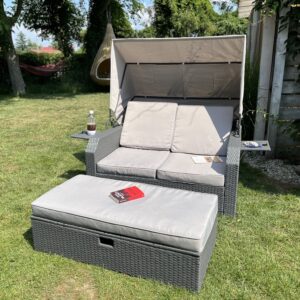 Capri leżanka ogrodowa z technorattanu 2 kolory z daszkiem i grubymi materacami 10 cm – Szary